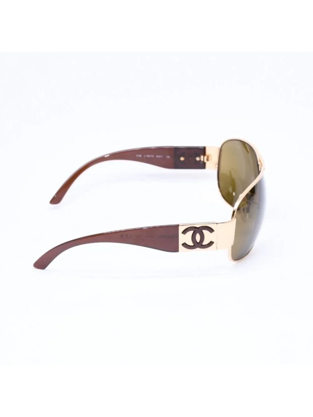 Chanel Side CC Logo Teardrop Sunglasses Metal Acetate Brown Gold Eyewear